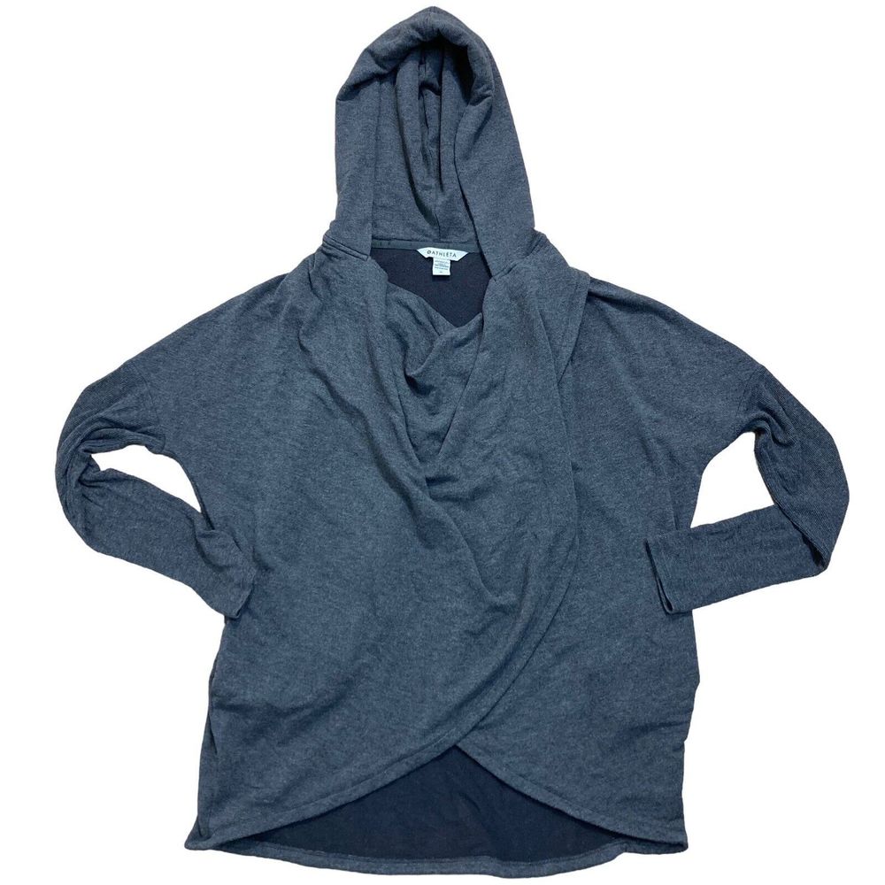 Athleta Women's Medium Purana Wrap Sweatshirt Hoodie Gray Soft Knit Pockets